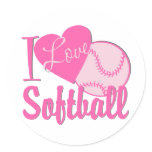 I Love Softball/ Pink Round Sticker