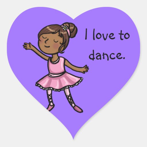 I love to dance cartoon ballet dancer heart sticker | Zazzle