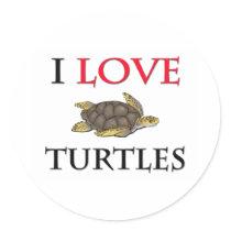 I Love Turtles Round Stickers
