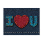 I Love U (Denim Hearts) Postcard