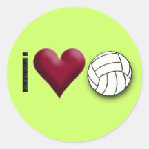 i love volleyball round sticker