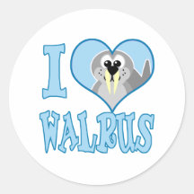 I Love walrus Round Stickers