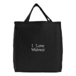 "I Love Wolves!" Embroidered Tote Bag embroidered bags