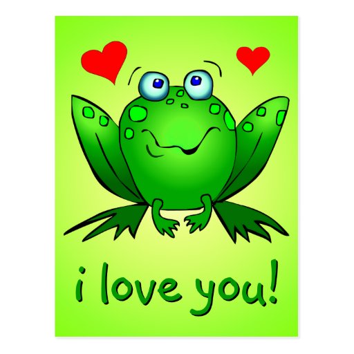 I Love You Cute Green Cartoon Frog Hearts Postcard | Zazzle