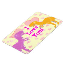 I Love You Cute T-Rex Dinosaurs with Hearts Vinyl Magnets