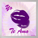 I Love You Hot Purple Lips On White Wing [Spanish] posters
