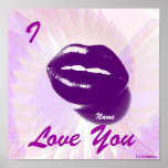 I Love You Hot Purple Lips On White Wings Poster posters