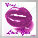 I Love You Hot Purple Lips On White Wings Poster posters