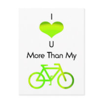 I love you more than my bike in green postcards