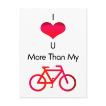 I love you more than my bike in white and red postcards