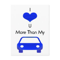 I love you more than my car in Blue by Mobo postcards