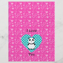 I love you panda pink hearts flyer design