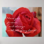 "I Love You" Red Rose Poster posters