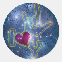 I LOVE YOU / sign language | dark blue splatter Round Sticker