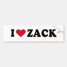 I LOVE ZACK BUMPER STICKERS