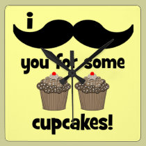 I moustache you for some cupcakes wall clocks