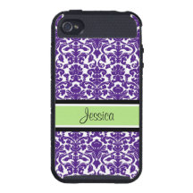 i Phone 4 Purple Damask Custom Name