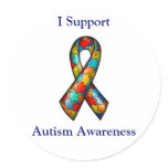 I Support Autism Awareness Round Stickers