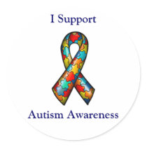 I Support Autism Awareness Round Stickers