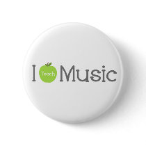 I Teach Music Green Apple Pinback Button