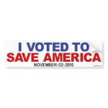I Voted to Save America 11/02/2010 Bumper Sticker