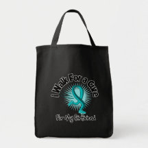 I Walk For My Girlfriend - Teal Ribbon Canvas Bags