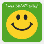 I was brave today yellow smiley face on green square stickers