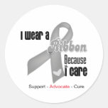 I Wear a Grey Ribbon Because I Care Round Stickers