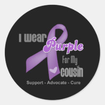 I Wear a Purple Ribbon For My Cousin Round Stickers