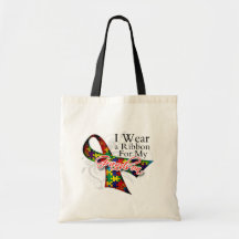 I Wear a Ribbon For My Grandson - Autism Awareness Tote Bag