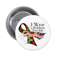 I Wear a Ribbon For My Grandsons - Autism Awarenes Button