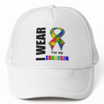 I Wear Autism Ribbon For My Grandson Mesh Hats