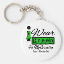 I Wear Green Ribbon (Retro) - Grandson Keychain