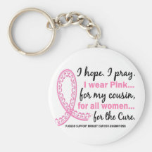 I Wear Pink For My Cousin Filigree Pink Ribbon Key Chains