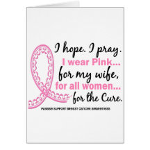 I Wear Pink For My Wife Filigree Pink Ribbon Greeting Cards