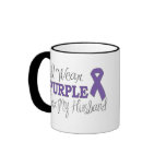 I Wear Purple For My Husband (Purple Ribbon) mugs