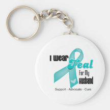 I Wear Teal Ribbon For My Husband Keychains