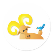 Ibex ram and bird round sticker
