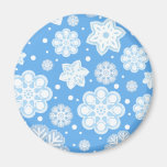 Ice Blue Christmas Winter Snowflake Pattern Fridge Magnet