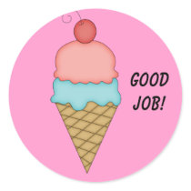 Ice Cream Cone with Cherry #7 Round Sticker