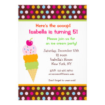 Ice Cream Party Birthday Invitations icecream