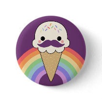 Ice Cream with Moustache Pinback Buttons