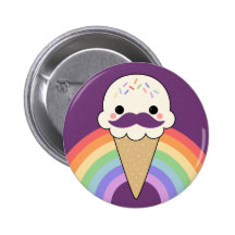 Ice Cream with Moustache Pinback Buttons