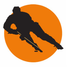 ice hockey silhouette orange circle design cut out