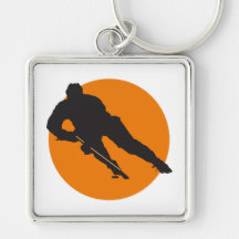 ice hockey silhouette orange circle design key chains