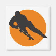 ice hockey silhouette orange circle design fridge magnet