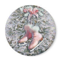 ICE SKATES in PINK by SHARON SHARPE Refrigerator Magnets