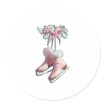 ICE SKATES in PINK by SHARON SHARPE Round Sticker