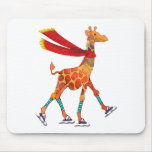 Ice Skating Giraffe with Scarf Mouse Pad