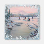 ICE SKATING PARTY & SNOWFLAKES by SHARON SHARPE Fridge Magnet